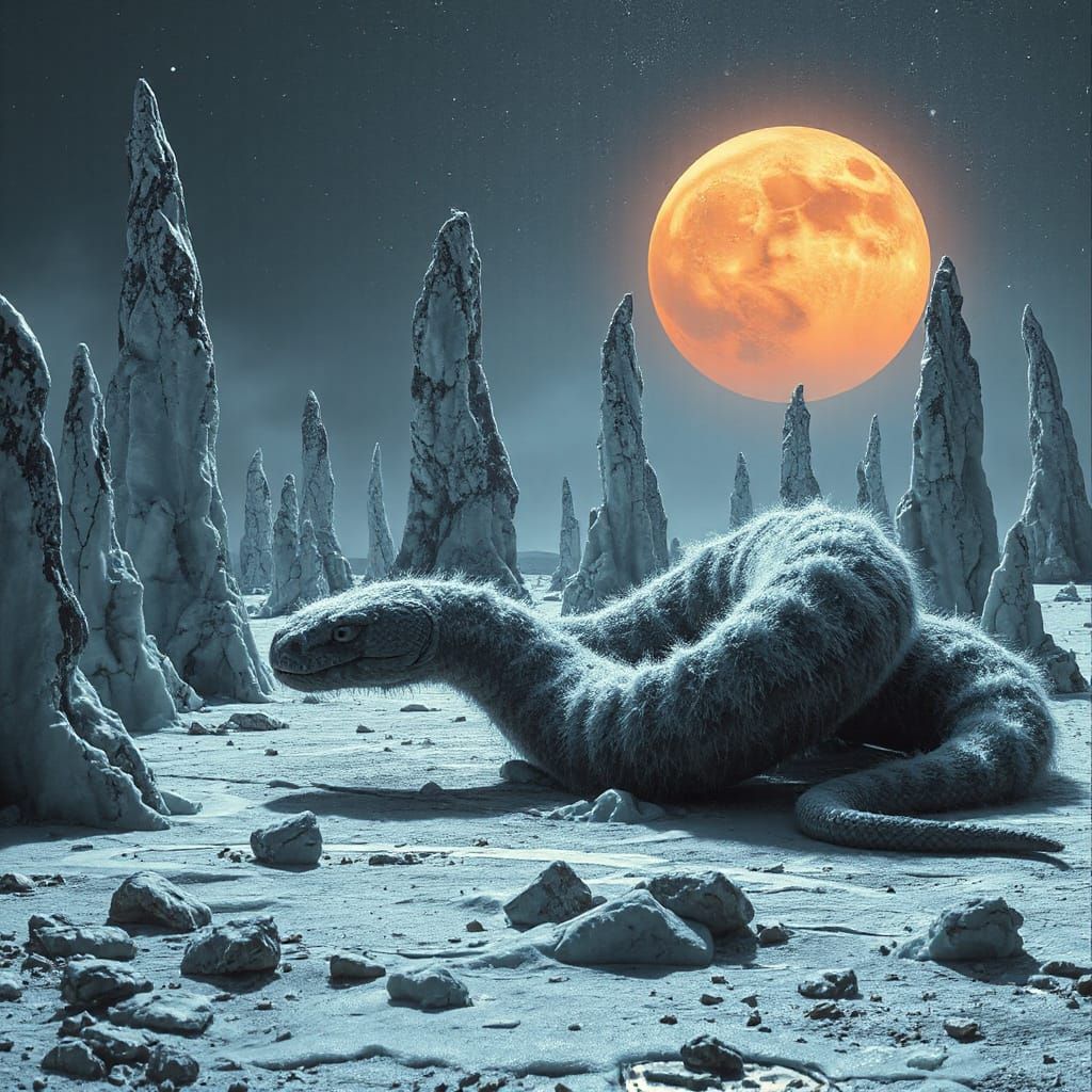 Icy Furry Snake on Frozen Alien Moon