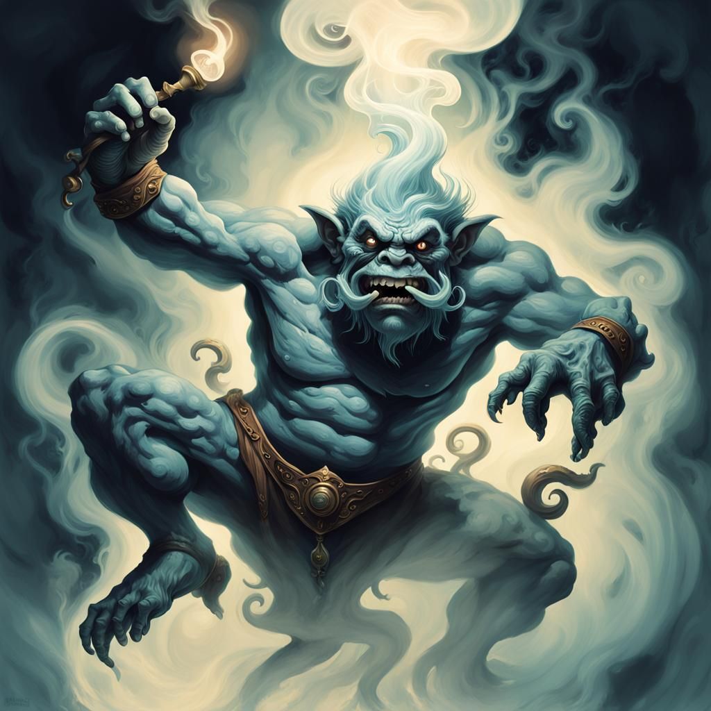 Grotesque Troll Trapped in Mystical Genie Lamp