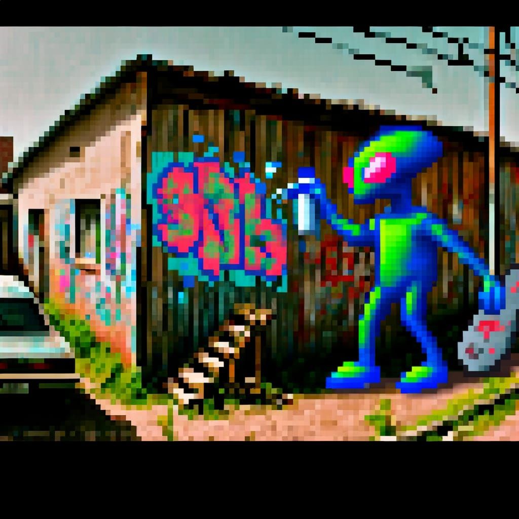 8-Bit Alien Artist Brings Street Style to Abandoned City