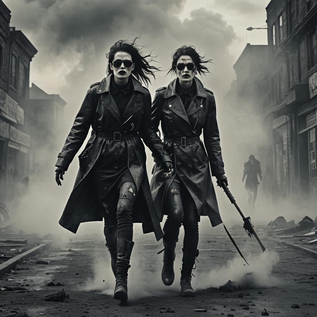 Goth Model Runs from Zombie in Post-Apocalyptic City