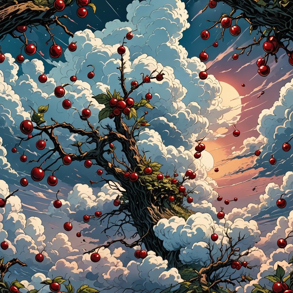Cherry Cloudscape in Comic Book Art Style