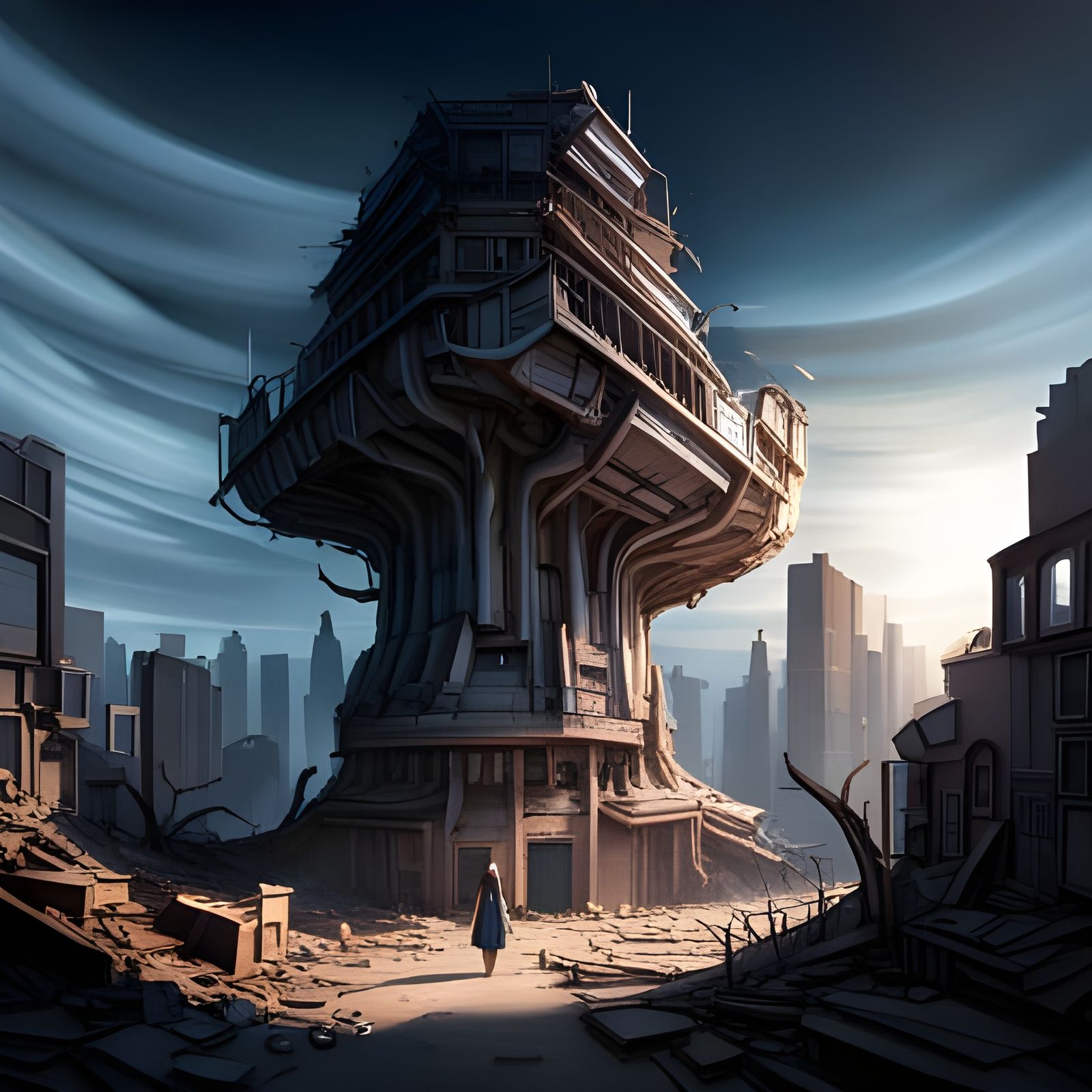 Epic Tree Looms Over Dystopian Cityscape