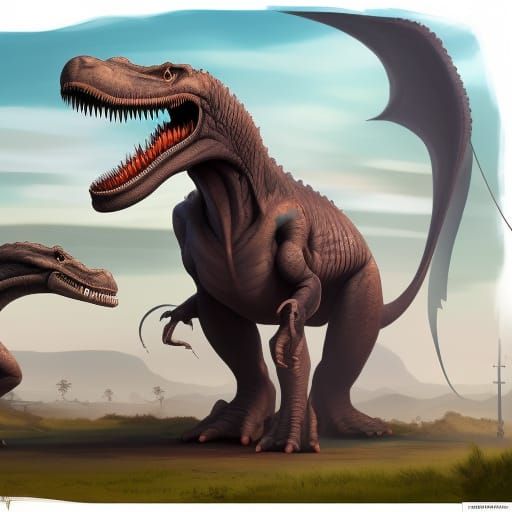 Dinosaurs in a Cinematic Fantasy Landscape