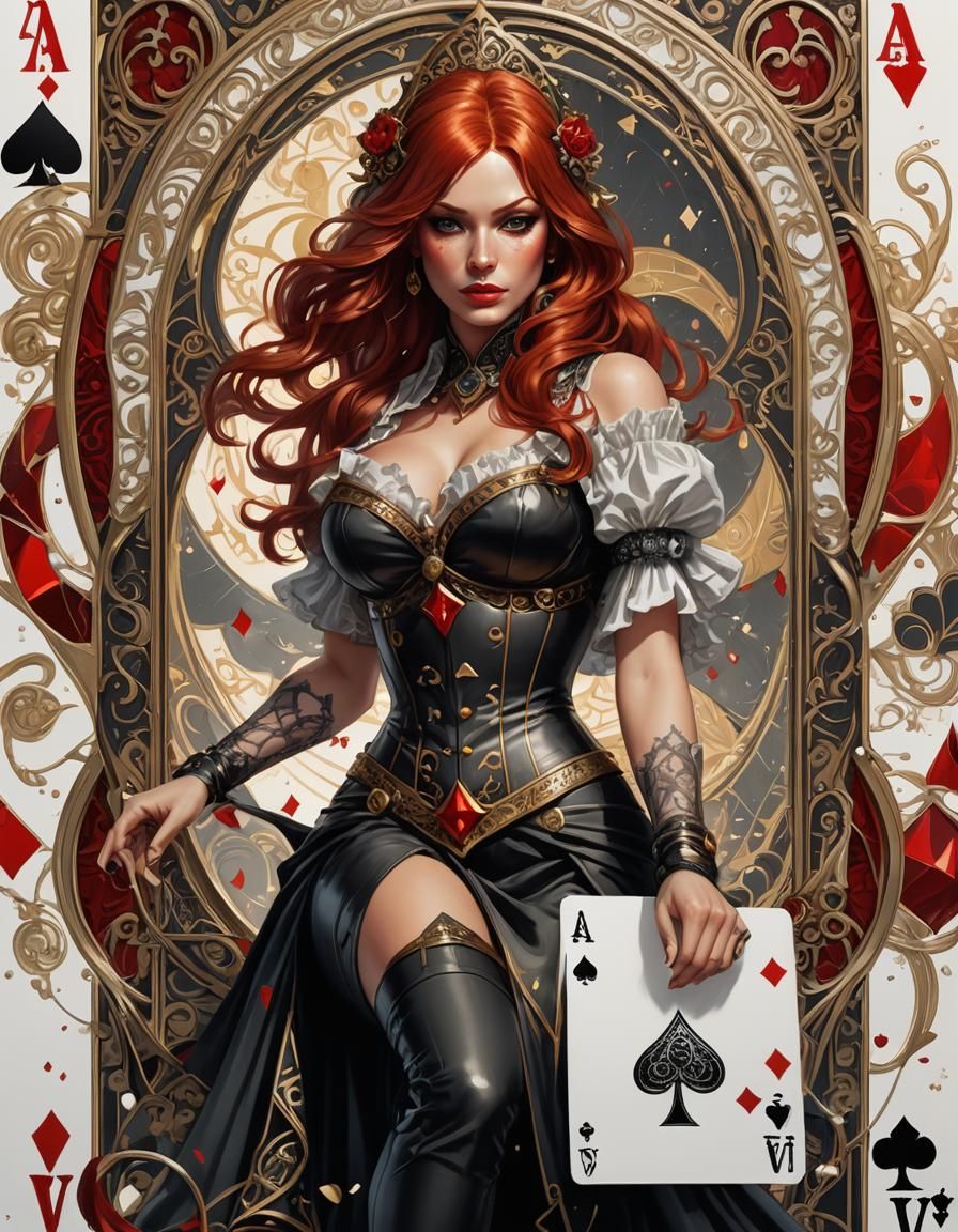 Ace of Spades Pinup Girl in Art Nouveau Style