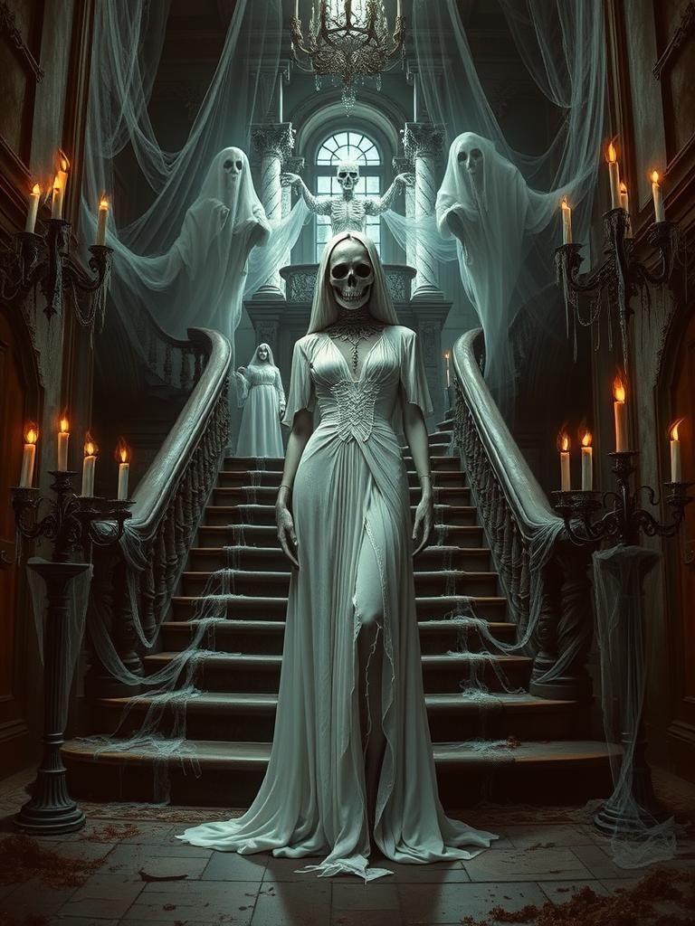 Haunting Woman in Haunted Mansion, Mystical Art