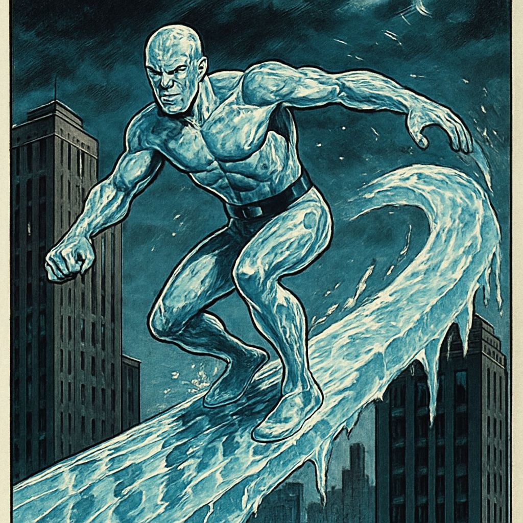 Iceman Glides on Ice Bridge: Comic Book Art