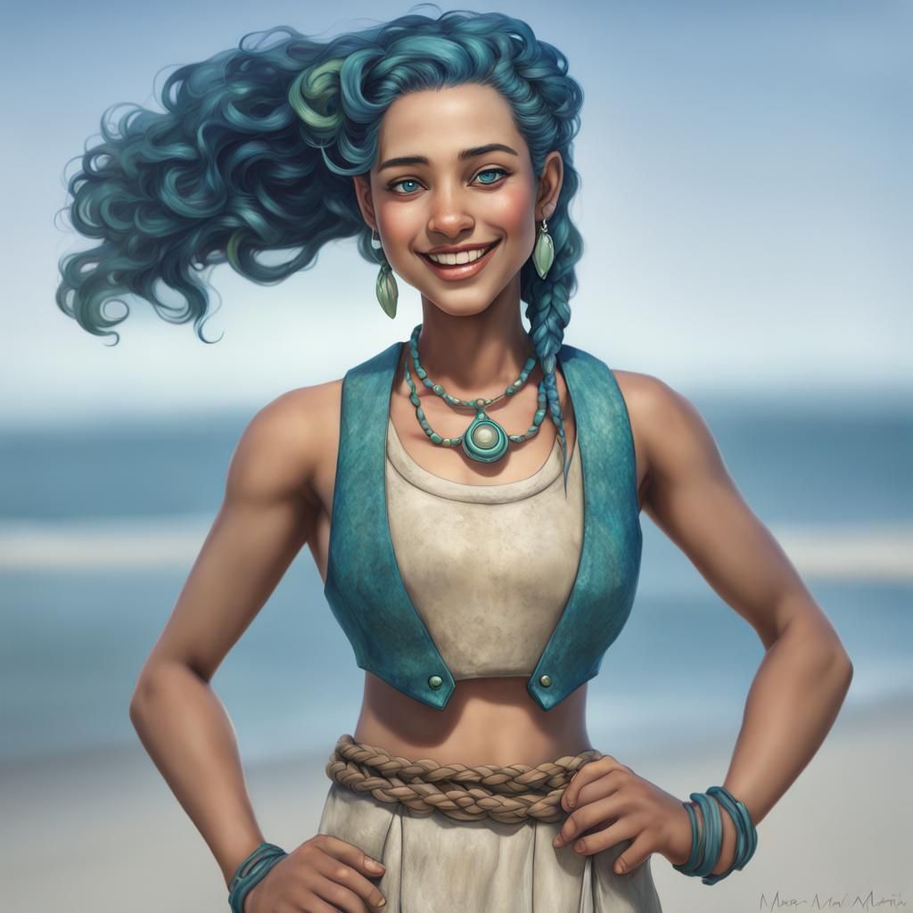 Joyful Triton Woman Portrait on a Sunny Beach