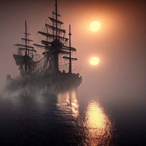 Ghost Ship in a Bottle: Epic Fantasy Scene