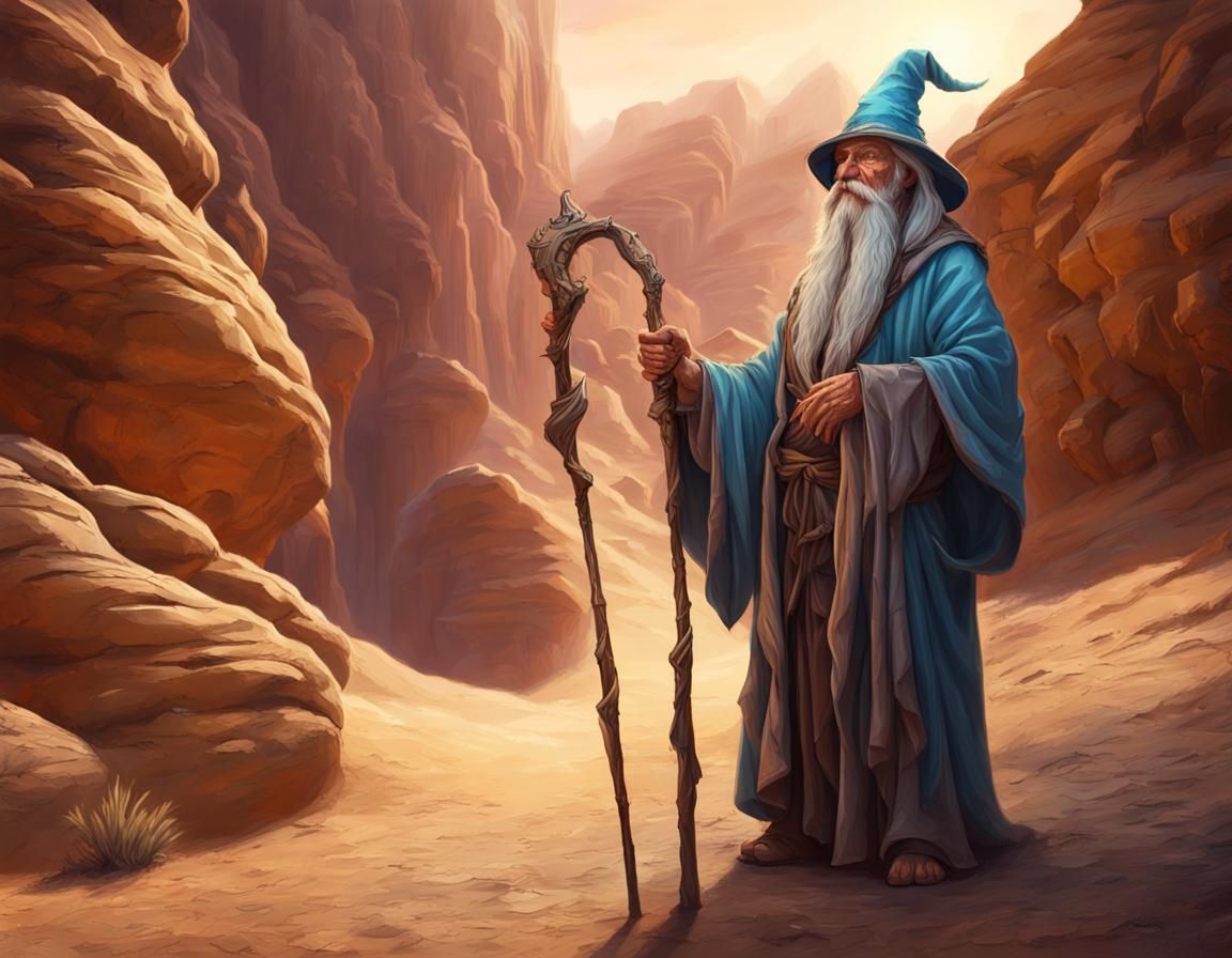 Wizard in Desert Canyon: Hyperrealistic Concept Art