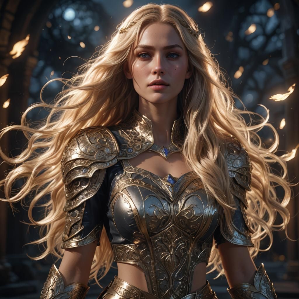 Fantasy Portrait of a Blonde Goddess in Moonlight