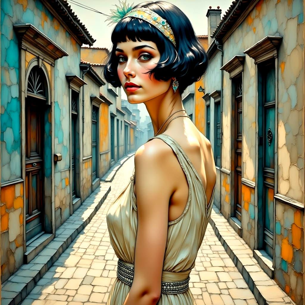 1920s Woman in Encaustic Impressionist Style