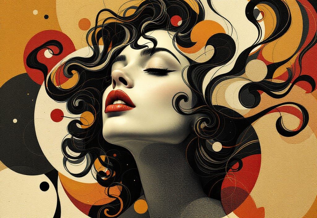 Abstracted Portrait of Woman with Swirling Hair