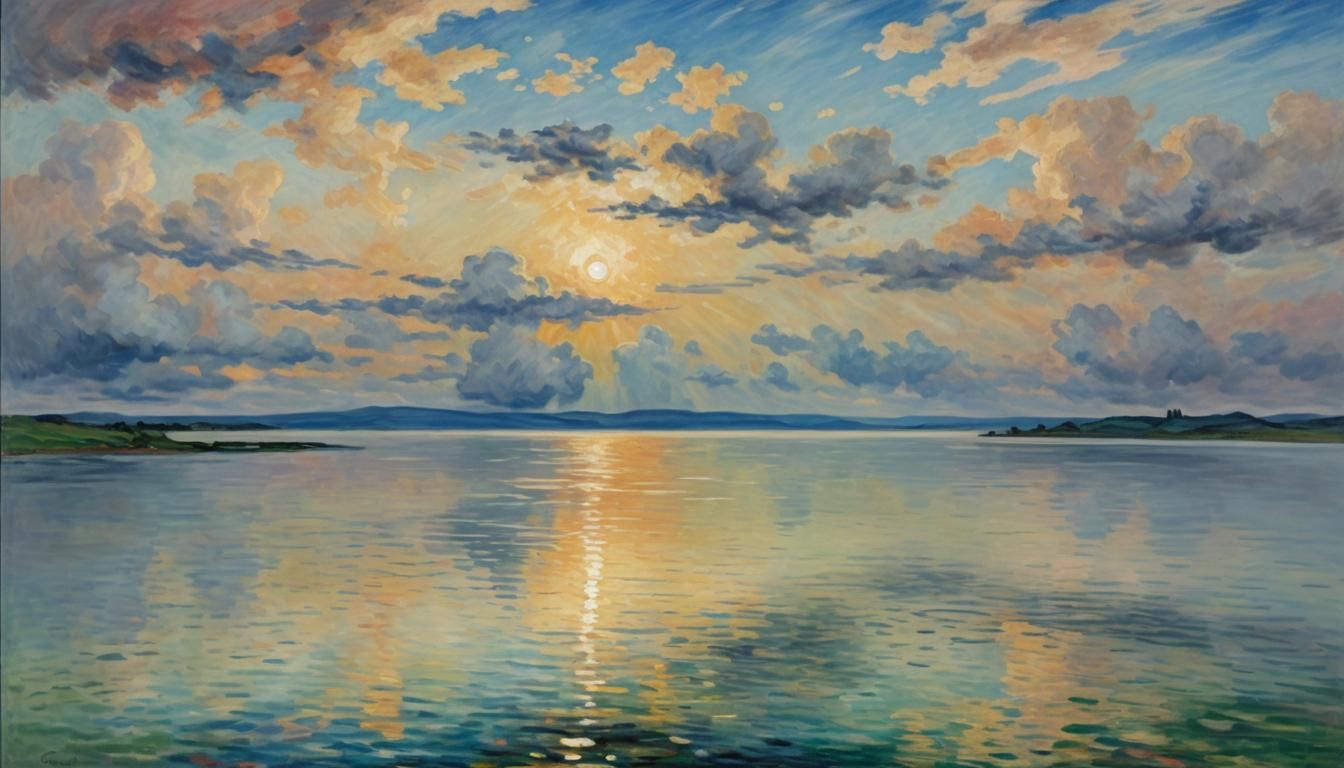 Lake and Sky: Semi-Abstract Oil Painting