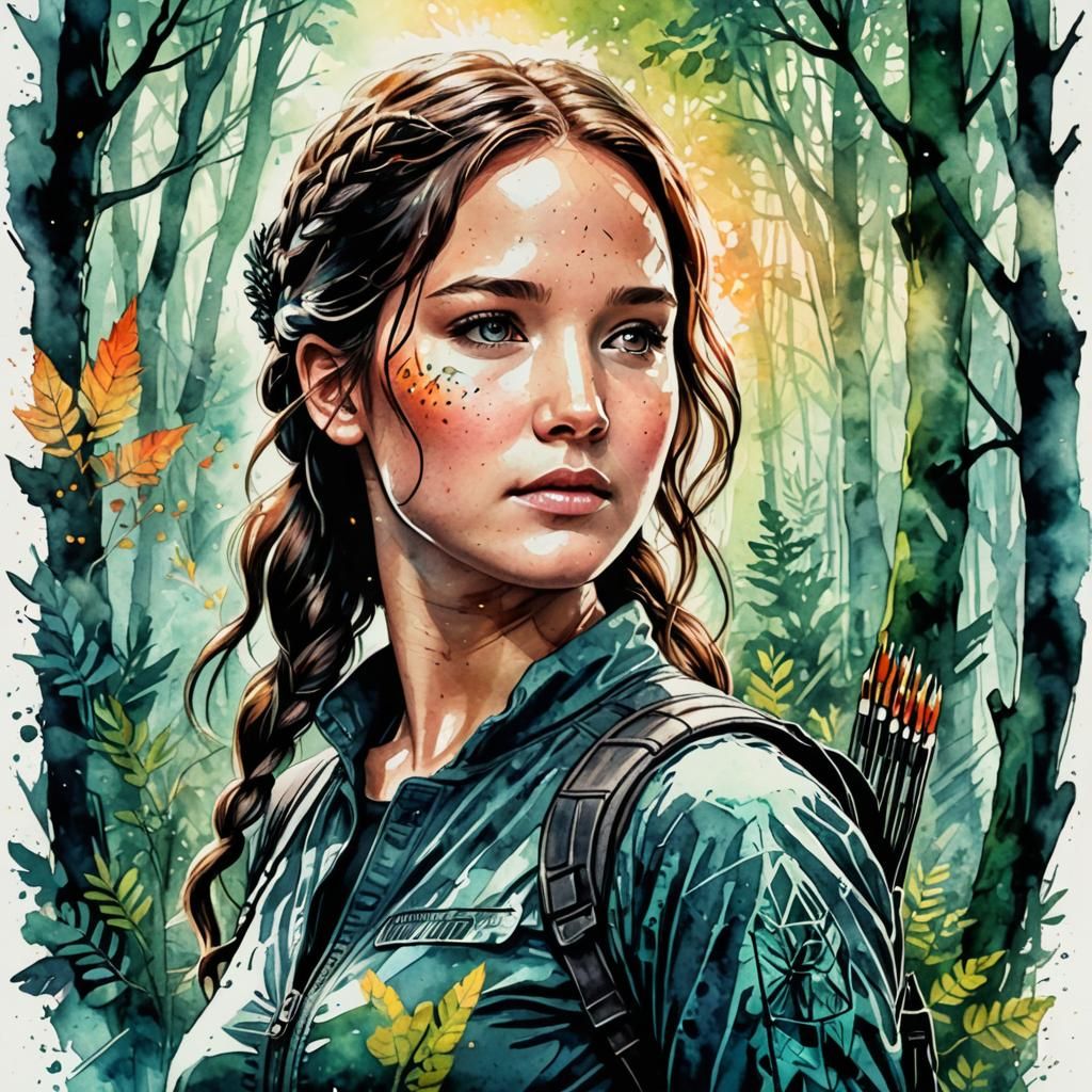 Katniss Everdeen Portrait in Enchanted Forest