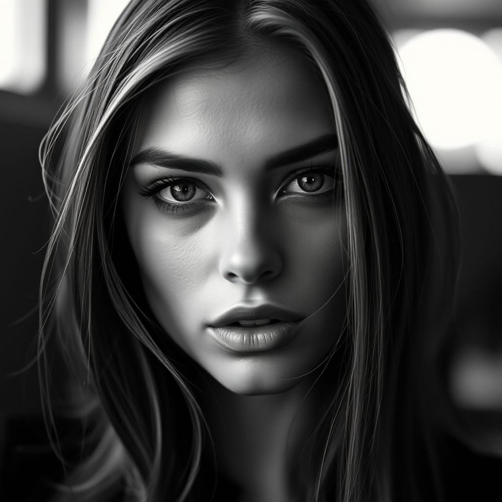 Modern Black and White Supermodel Portrait Art