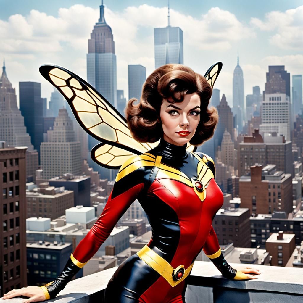 The Wasp Superheroine in Manhattan, Photorealistic Style