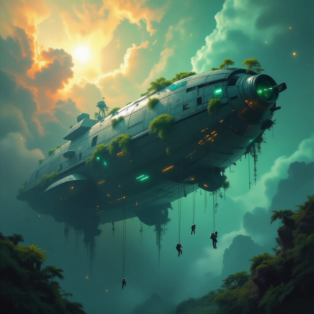 Derelict Spaceship Ecosystem in Nebula, Digital Art