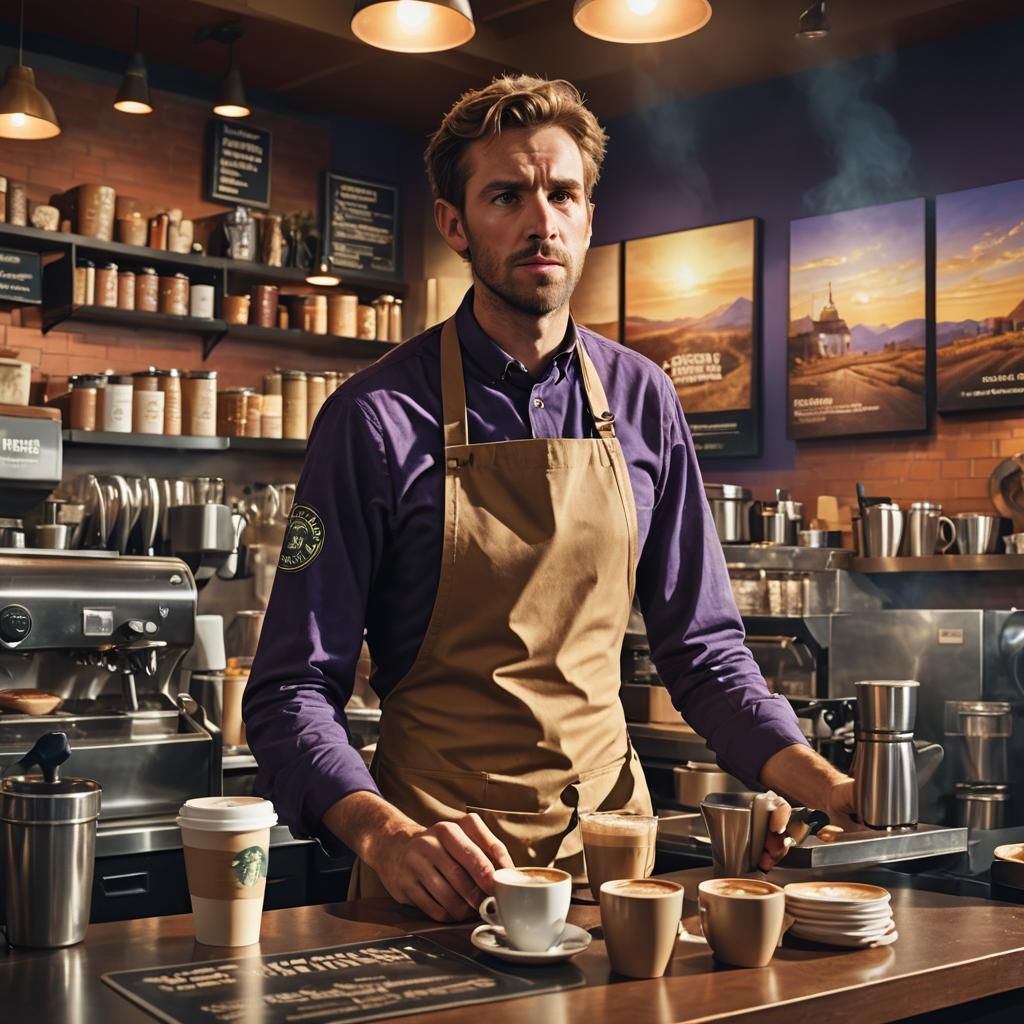Annoyed Barista Ignoring Customer: Cinematic Film Still