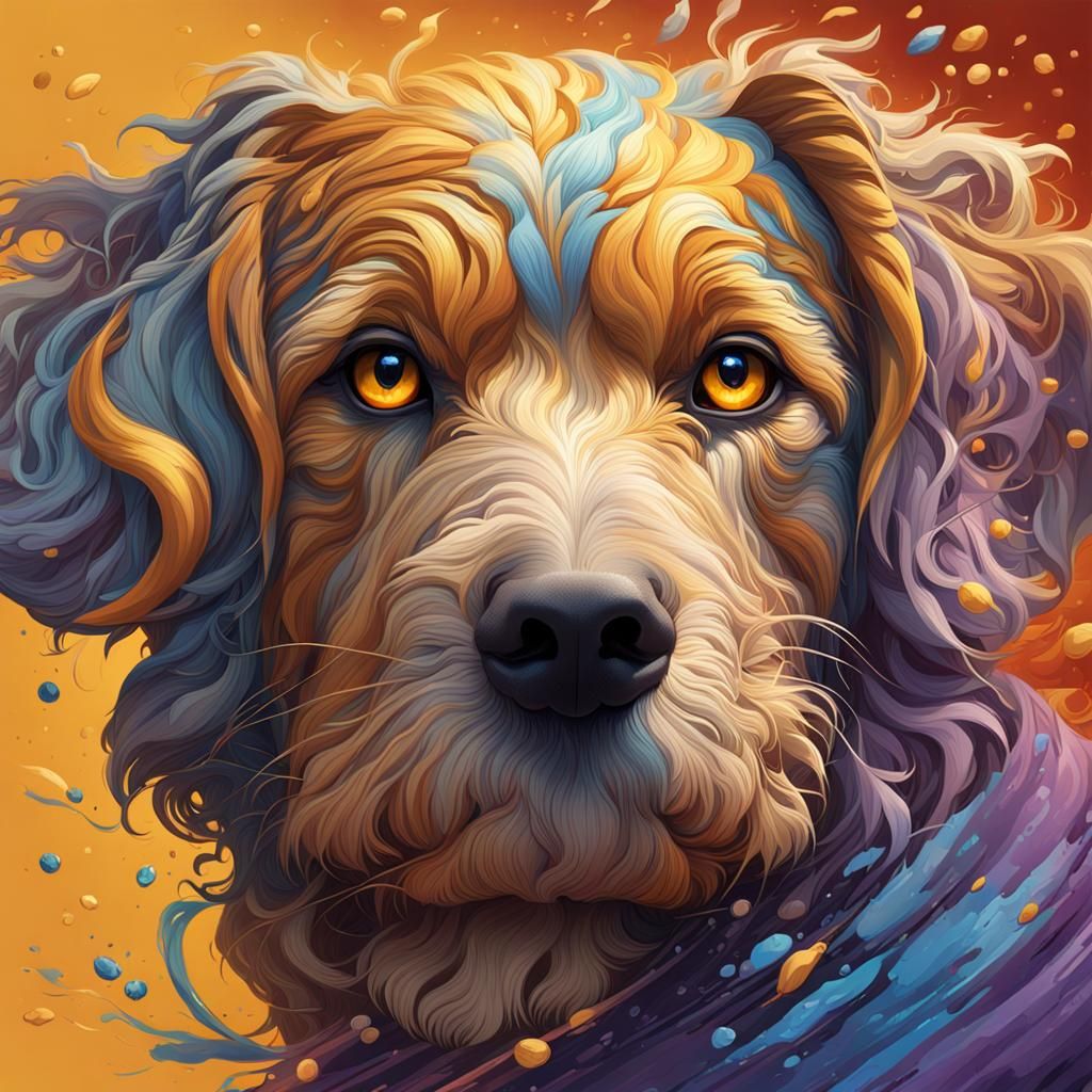 Colorful Swirl Dog Portrait in Hyperrealistic Splash Art