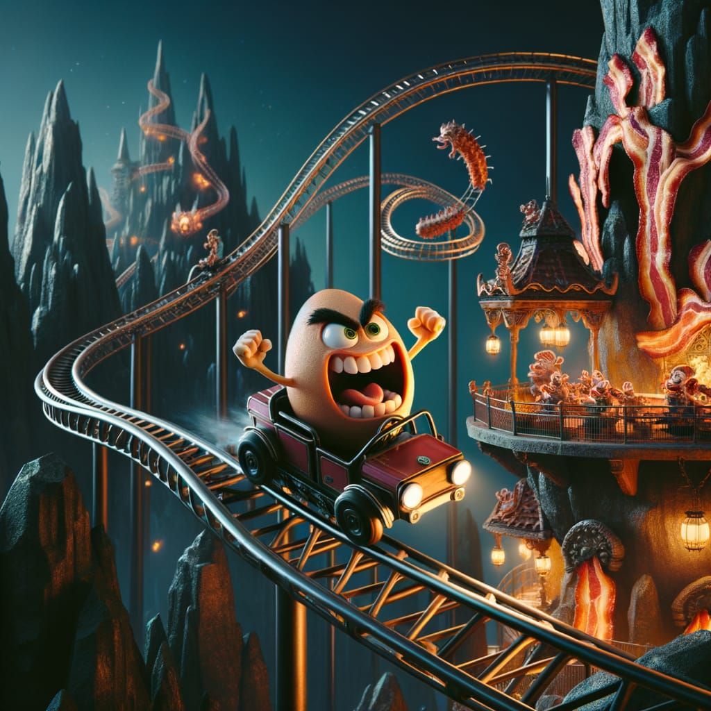 Furious Egg Rides the Bacon Coaster