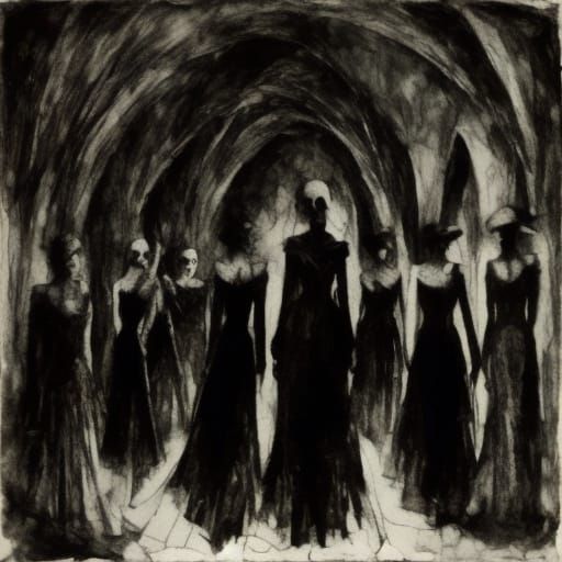 Red Bloom in Stone Crypt: Gothic Expressionism