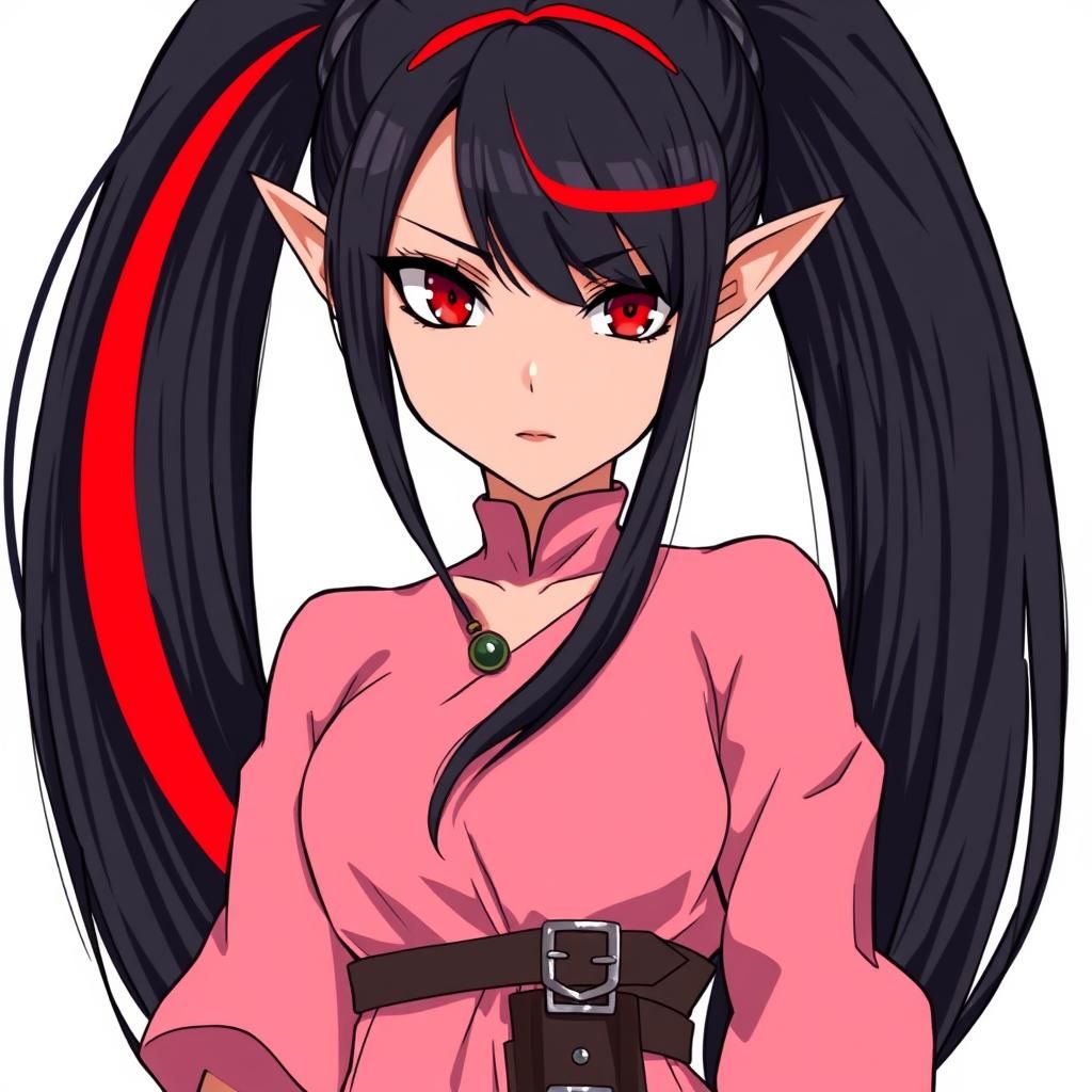 Anime Girl with Red Stripe and Combat Boots