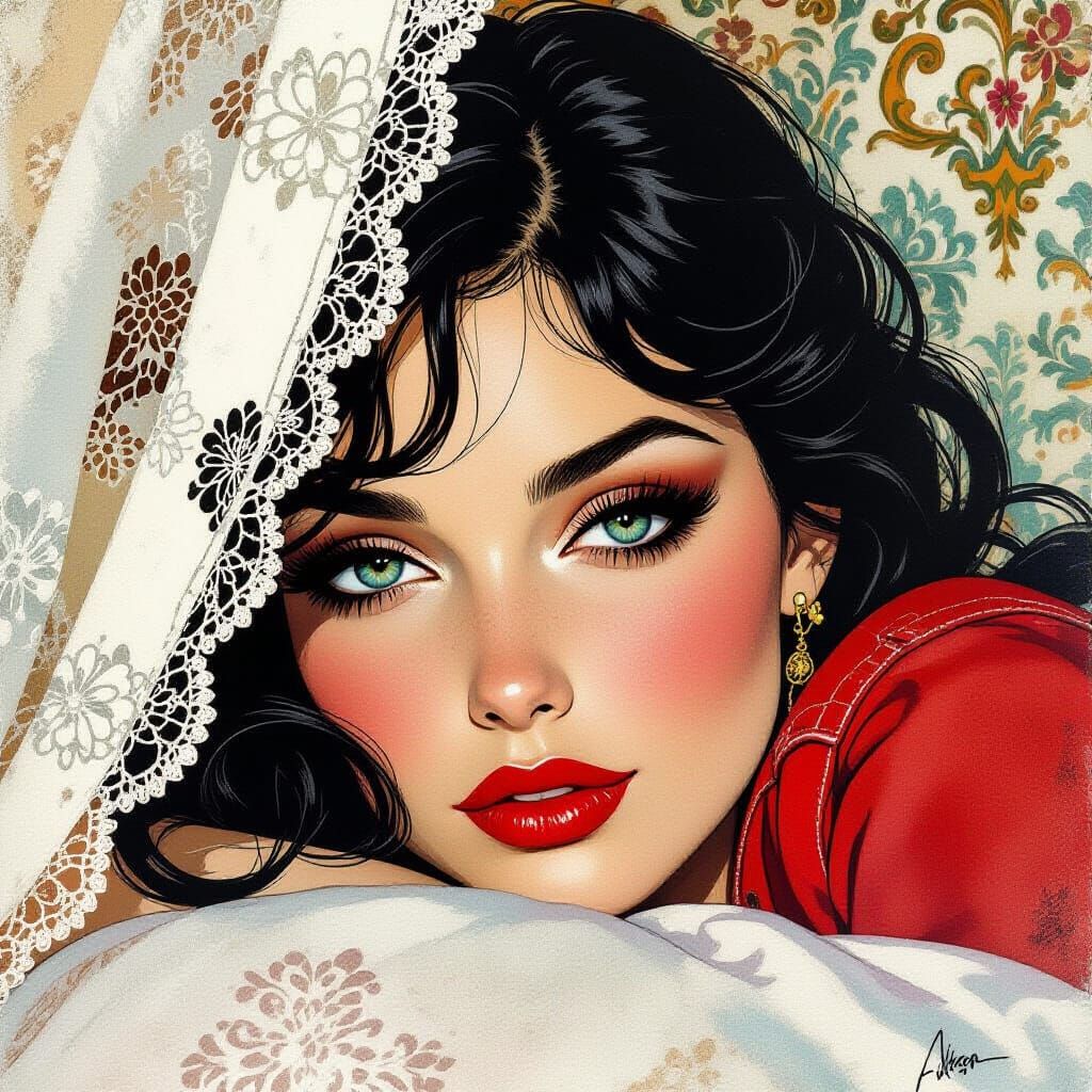 Eye Reflecting Italian Woman in Art Nouveau Salon