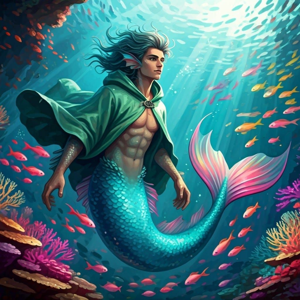 Vibrant Merman in Graffiti Art Style