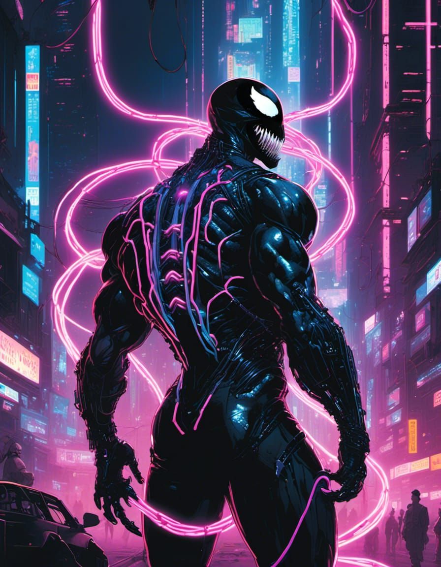 Cyberpunk Venom Portrait with Vaporwave Neon