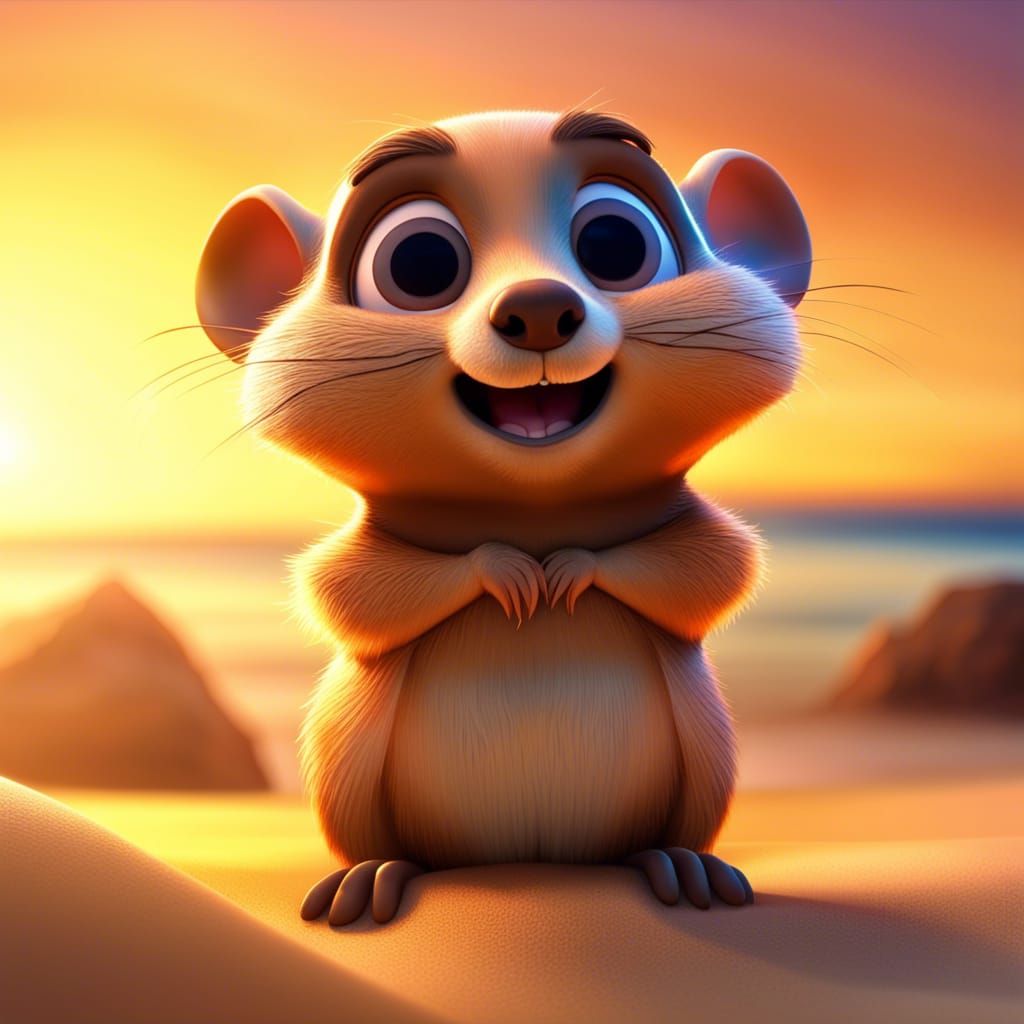 Adorable Gopher Winking at Sunset: Pixar-Style 3D Art