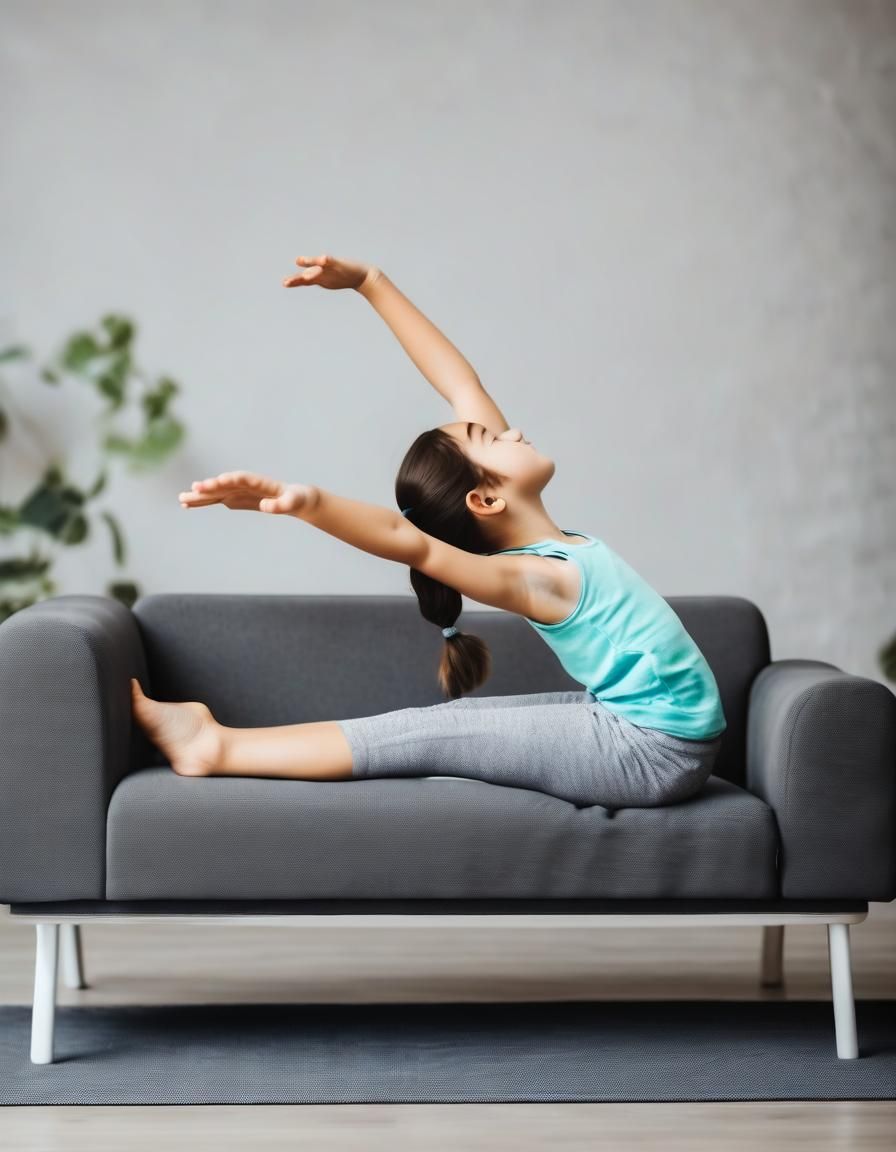 Girl in Bridge Pose on Sofa Photo