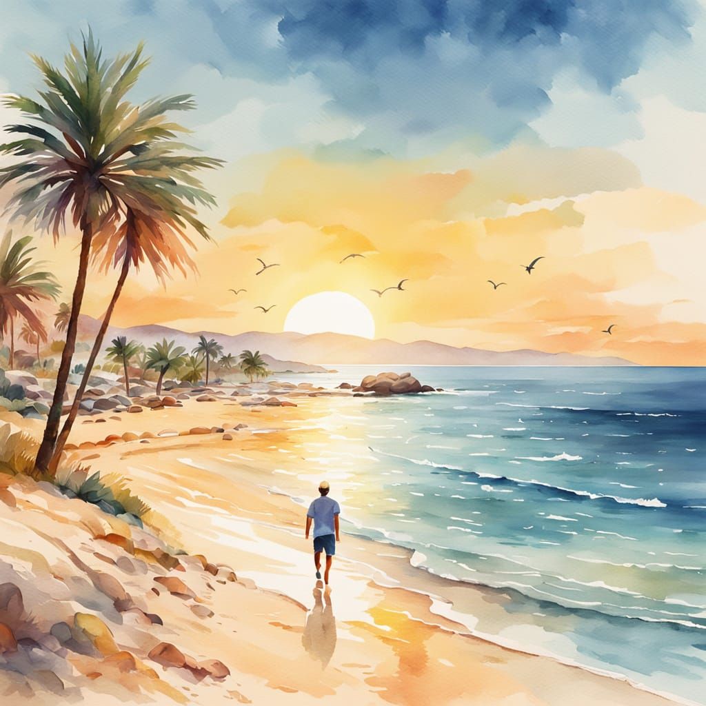 Cyprus Beach Illustration in Watercolor Style