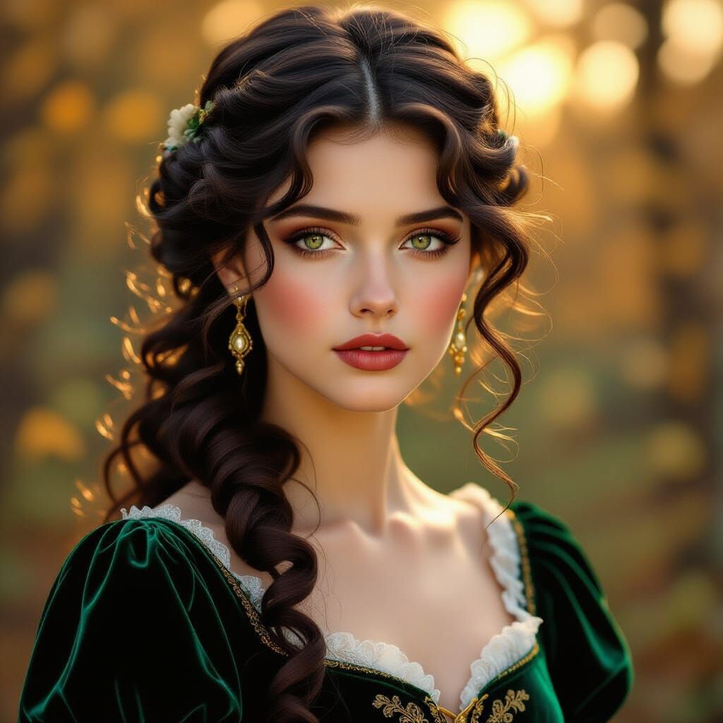 Melancholy Woman Portrait in Pre-Raphaelite Style