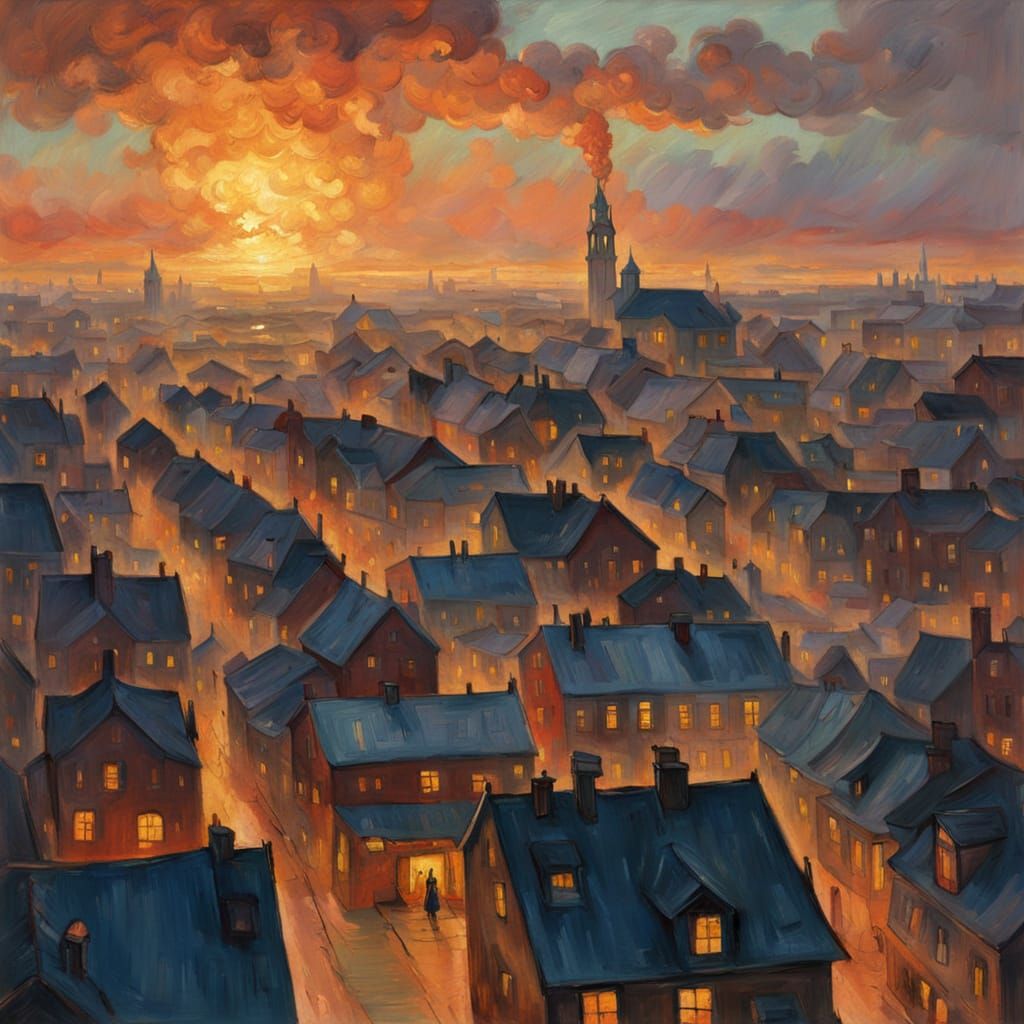 Golden Ember Cityscape at Sunset