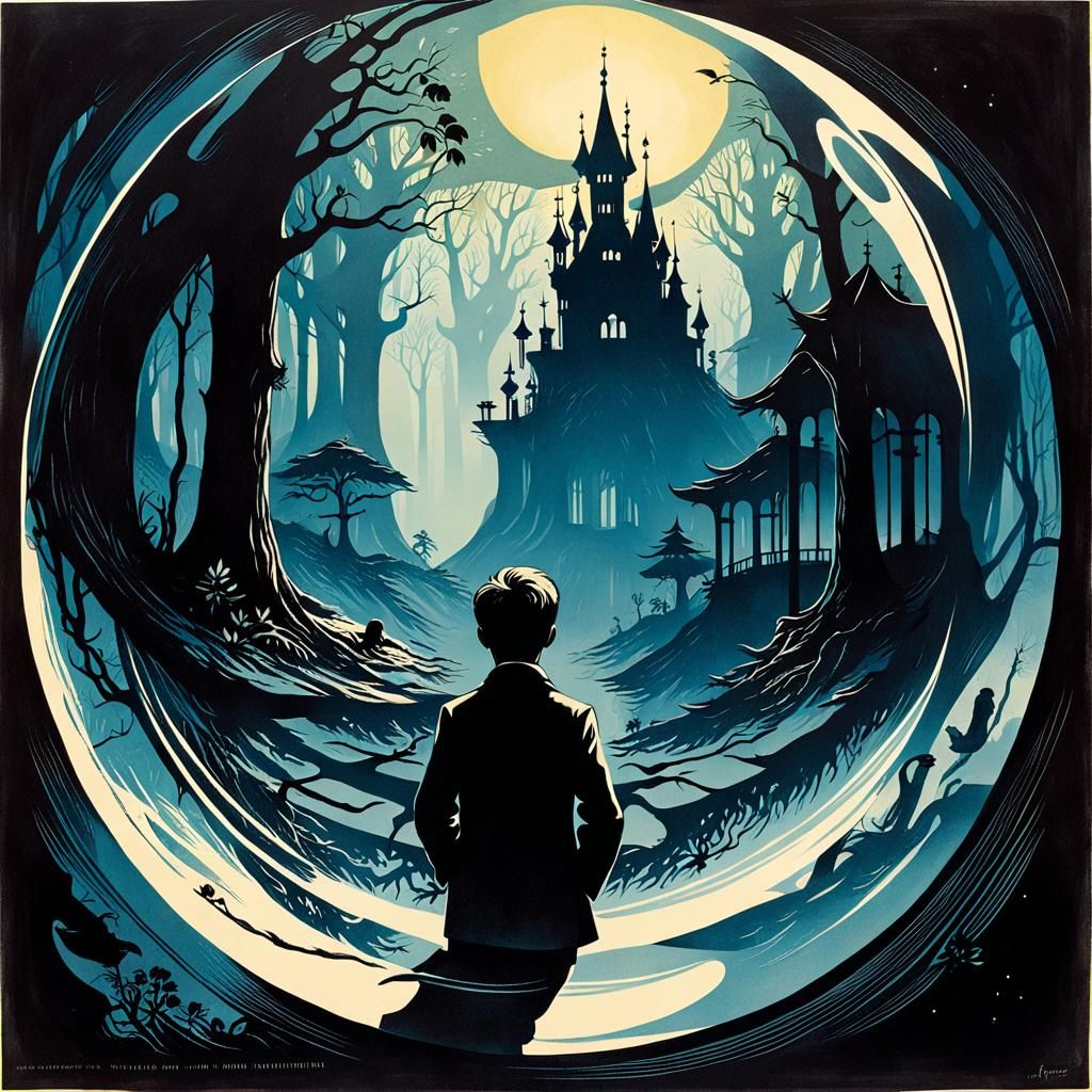 Fantasy Worlds Reflected in Vintage Lithograph
