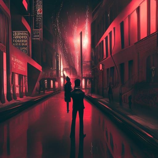 Hyperrealistic Night Cityscape with Dramatic Shadows