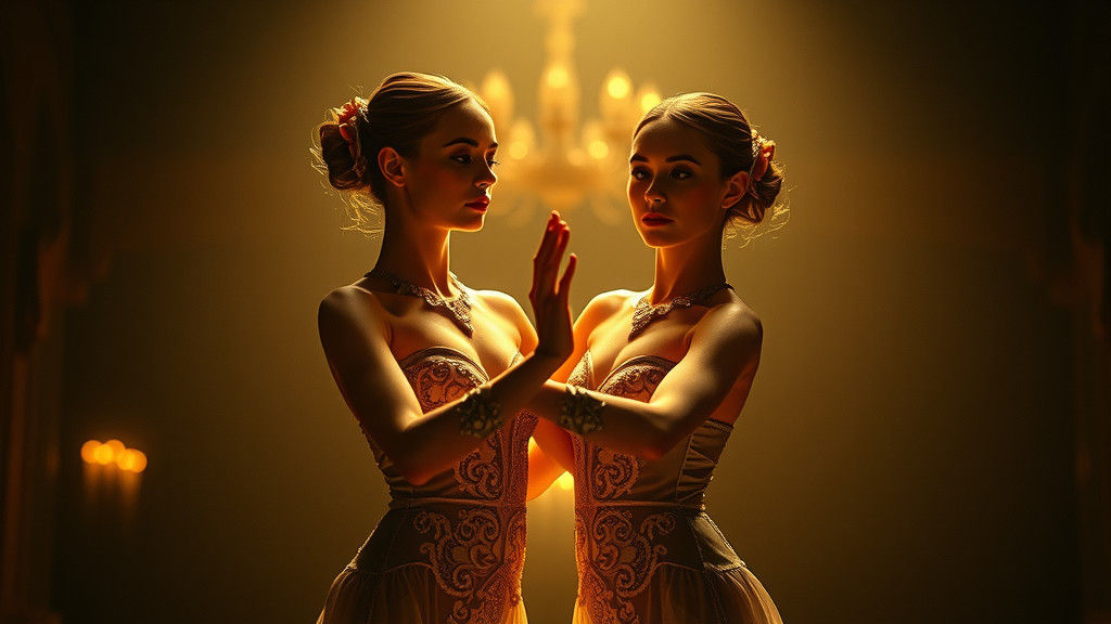 Elegant Dancers in Gold, Cinematic Film Still