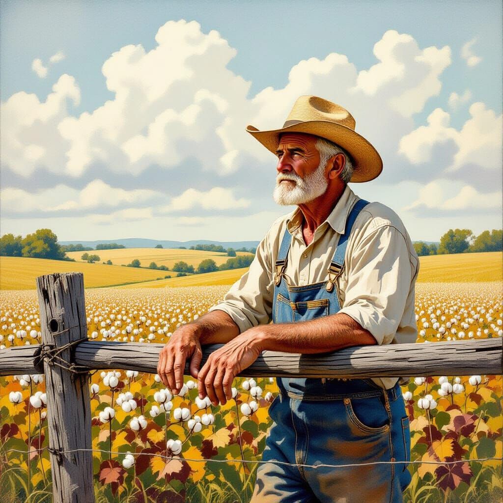 American Farmer Gazes Over Rolling Hills