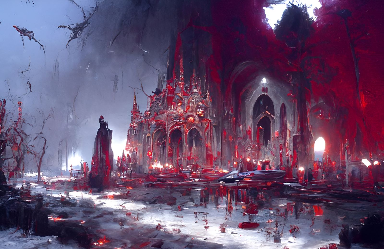 Sinister Cathedral at Night: Digital Painting