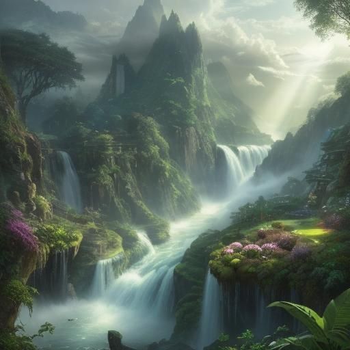 Ethereal Waterfall Landscape in Soft Focus