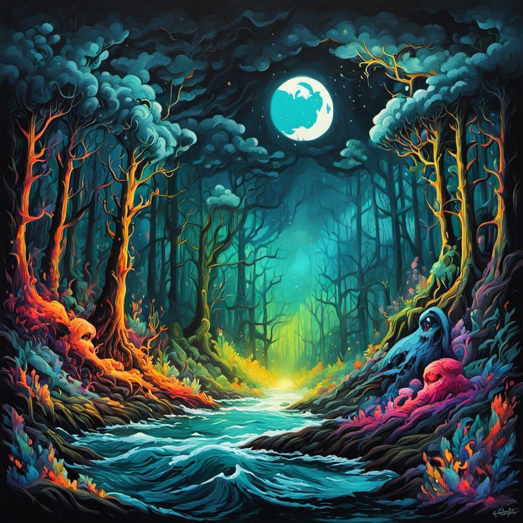 Surreal Forest Abyss Meets the Sea in Polychromatic Graffiti