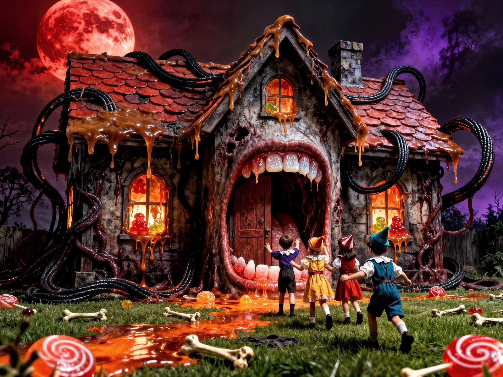 Grotesque Candy House Under Blood Moon