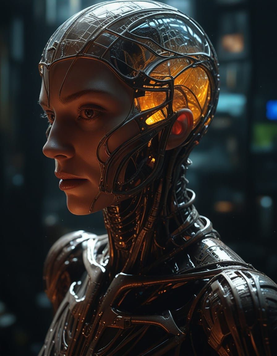 Cybernetic Human with Shattered Glass Body in Cinematic Film...