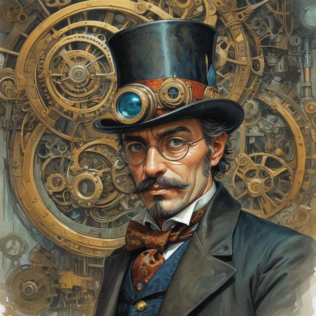 Steampunk Monocle: Detailed Acrylic and Watercolor Art