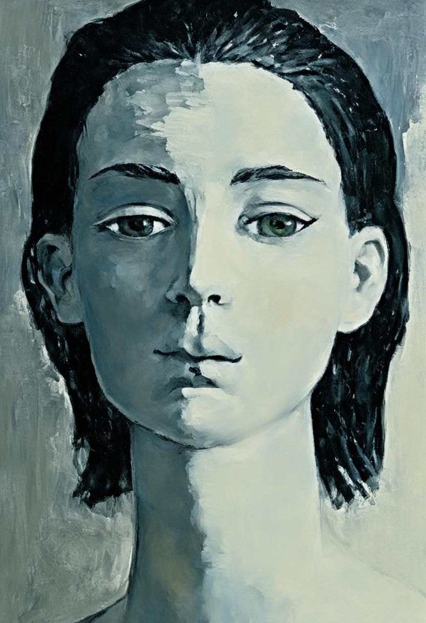 Goth Girl Portrait in Impasto Minimalist Style