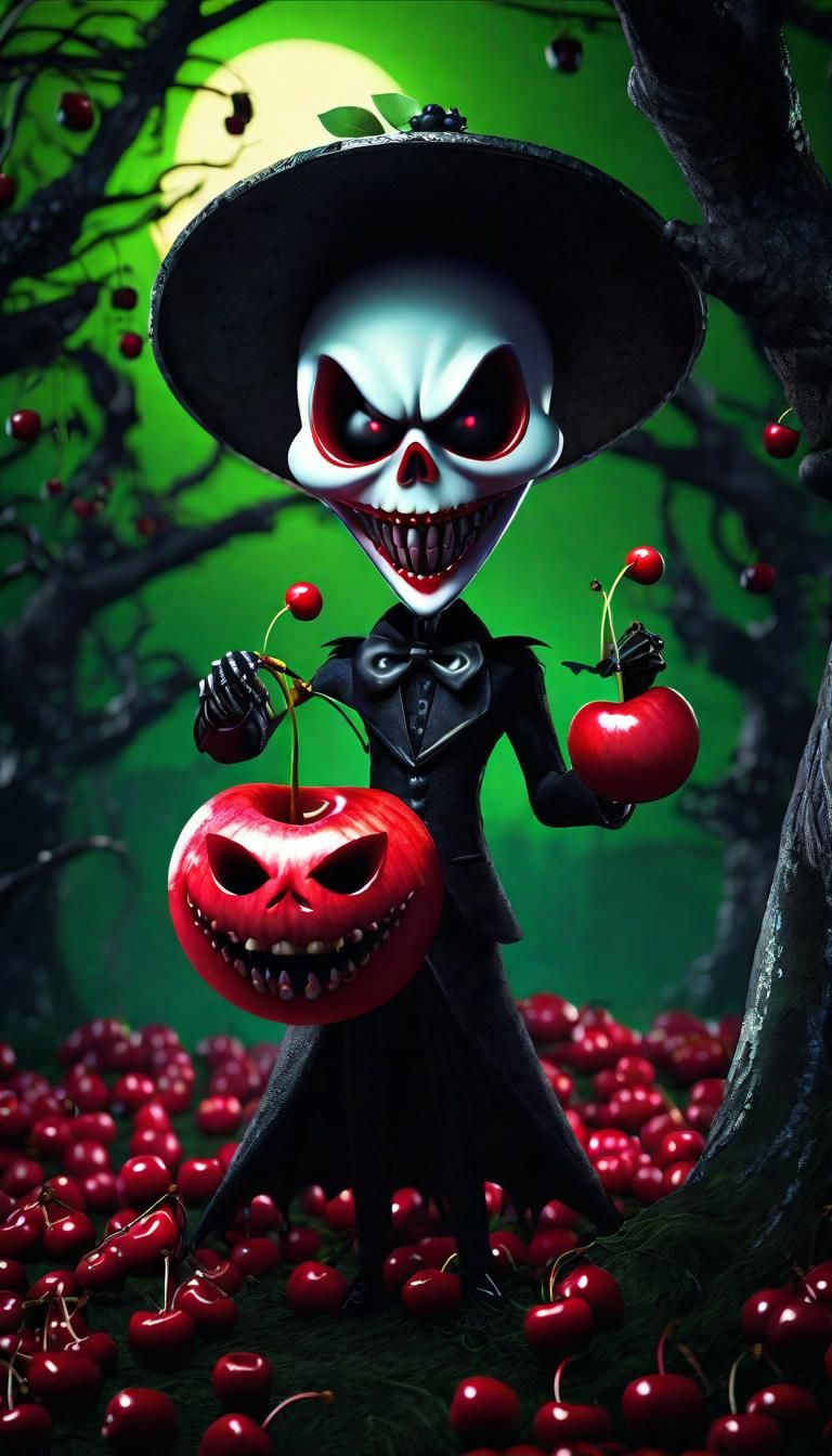 Evil Cherry Character in Dark Fantasy Orchard