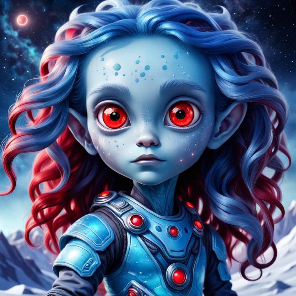 Little Alien with Red Eyes on Milky Way