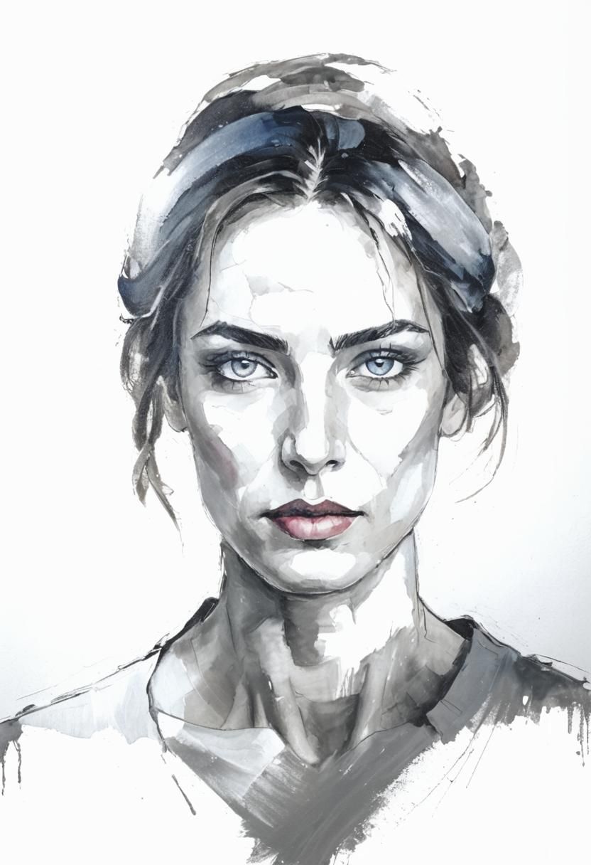 Expressionistic Portrait of Brunette Woman in Impasto Style