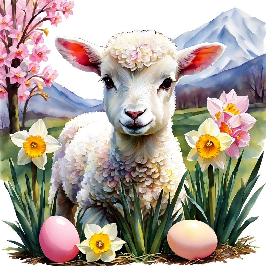 Springtime Lamb Discovers Vibrant Easter Eggs