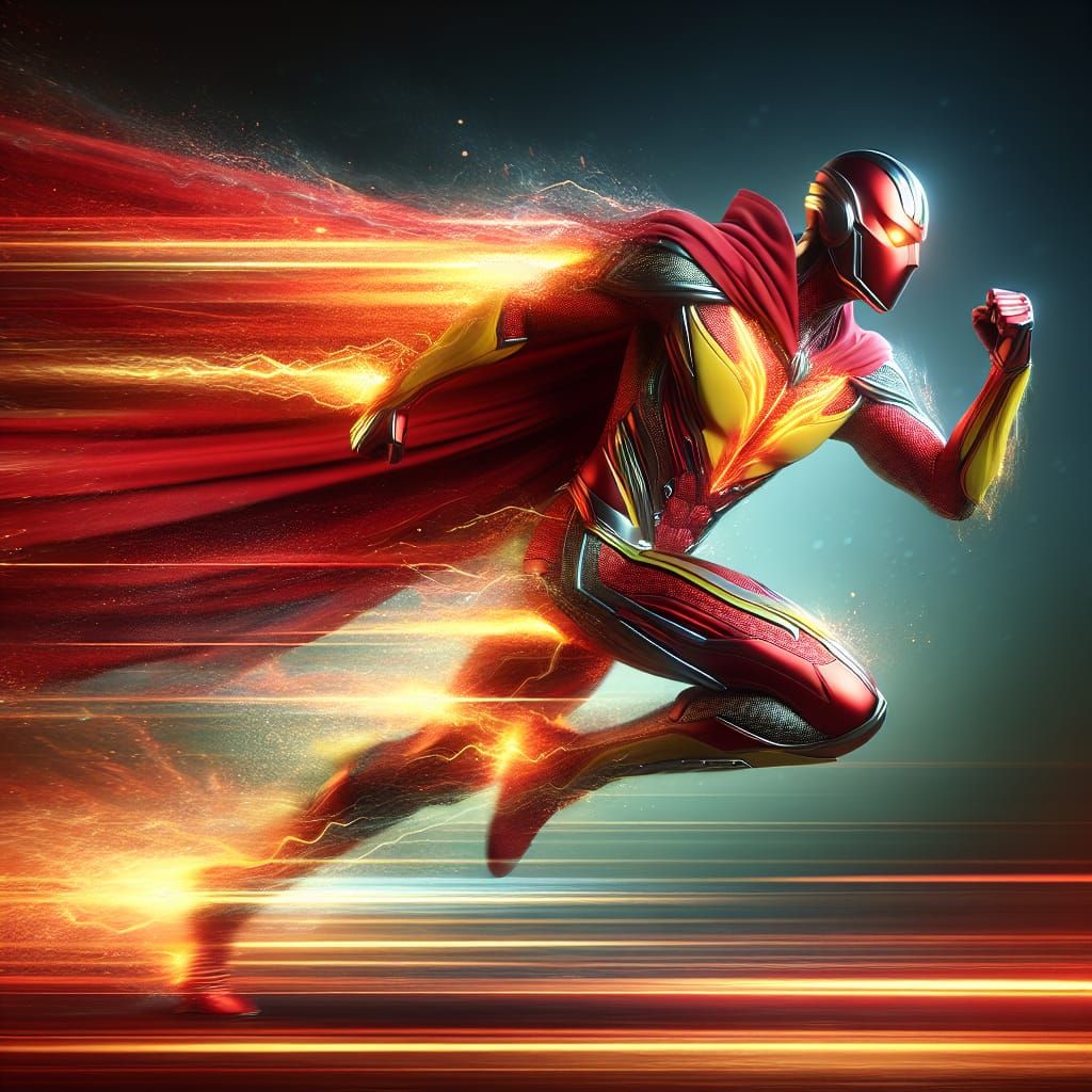 High-Speed Superhero in Red and Yellow Costume